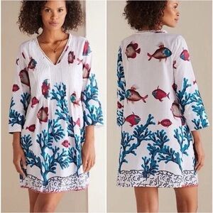 Soft Surroundings Seychelles Tunic cover-up fish coral print L